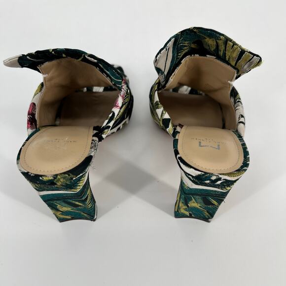 Marc Fisher Hogan Slide Womens 7.5M Tropical Print Ruched Open Toe Heels Green - Picture 5 of 11